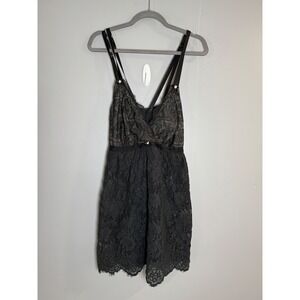 Cacique Black Floral Lace Babydoll Chemise‎ Lingerie Plus Size 22/24 Adjustable